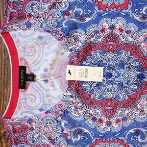 Talbots Misses Multicolor Scrolls 3/4 Sleeve Cardigan Sweater NWT Size Small